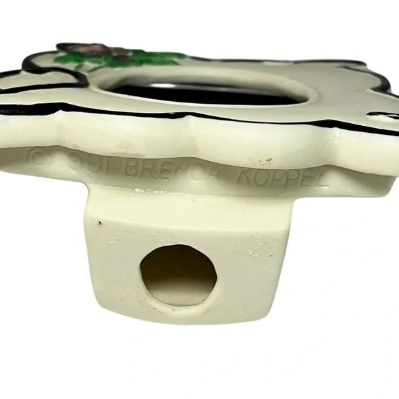 Vintage 1991 Brenda Koppel Ceramic Frame & Trinket Box Set Purple Flowers Decor - Picture 7 of 8